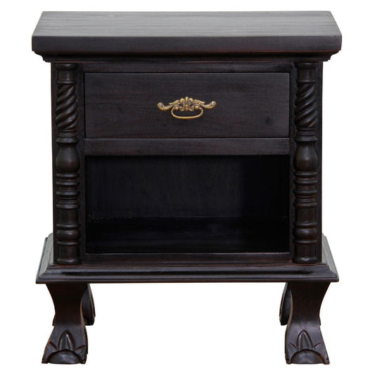 ORLIA SOLID MAHOGANY 1 DRAWER BEDSIDE TABLE IN CHOCOLATE