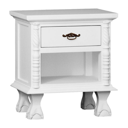 ORLIA SOLID MAHOGANY 1 DRAWER BEDSIDE TABLE IN WHITE