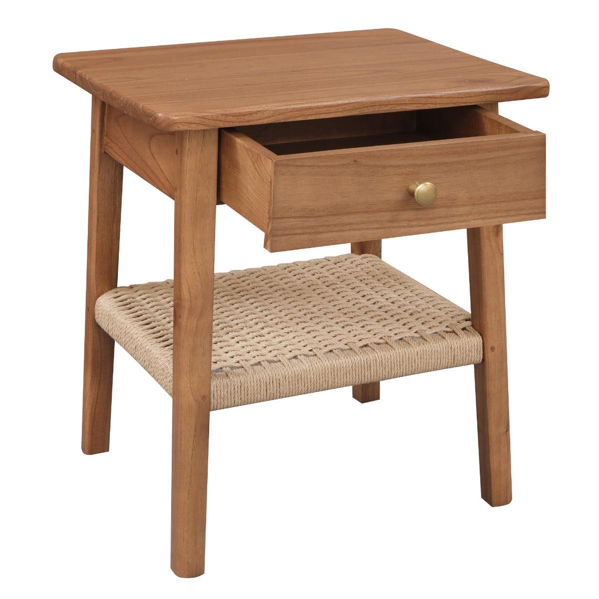 KELLY WHITE CEDAR TIMBER 1 DRAWER BEDSIDE TABLE ALMOND