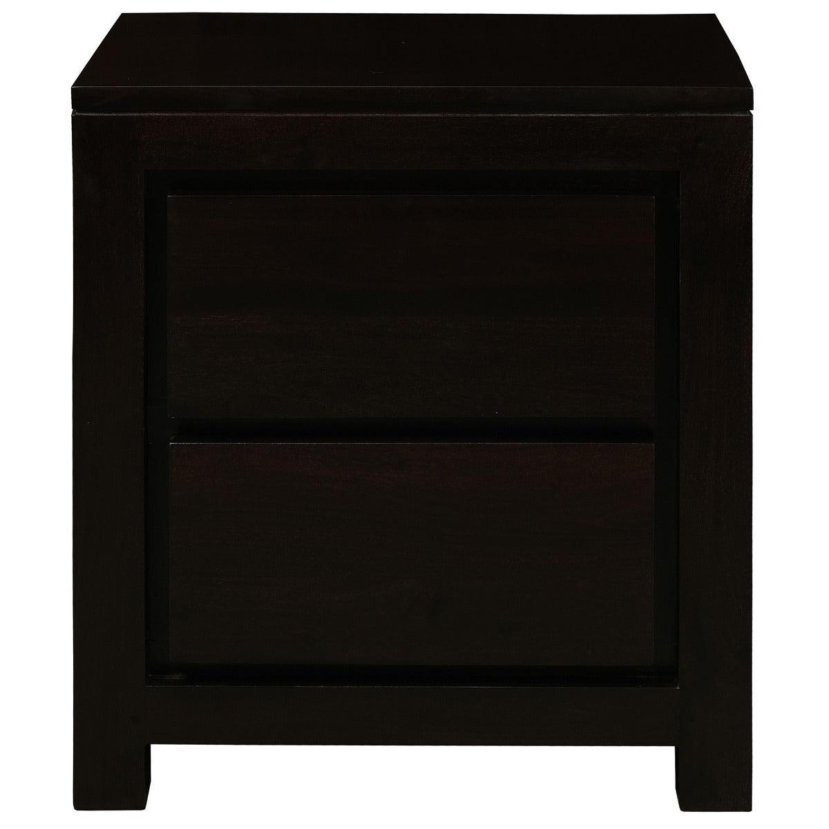 TANAKA SOLID MAHOGANY TIMBER BEDSIDE TABLE WITH 2 DRAWERS IN CHOCOLATE