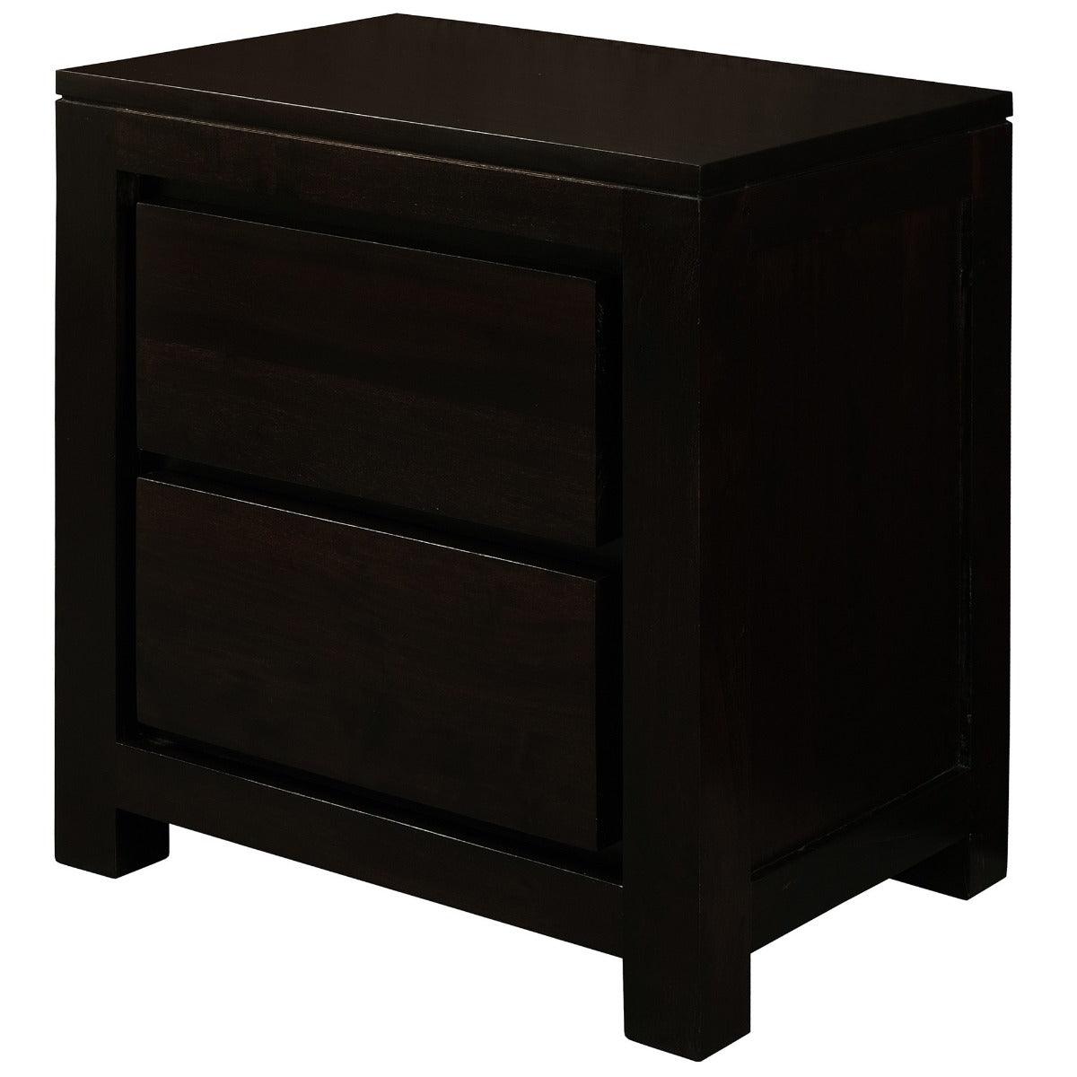 TANAKA SOLID MAHOGANY TIMBER BEDSIDE TABLE WITH 2 DRAWERS IN CHOCOLATE