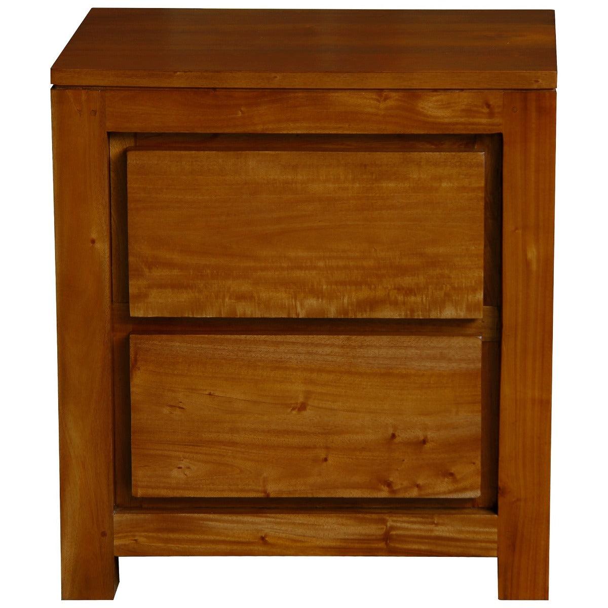 TANAKA SOLID MAHOGANY TIMBER BEDSIDE TABLE WITH 2 DRAWERS IN LIGHT PECAN