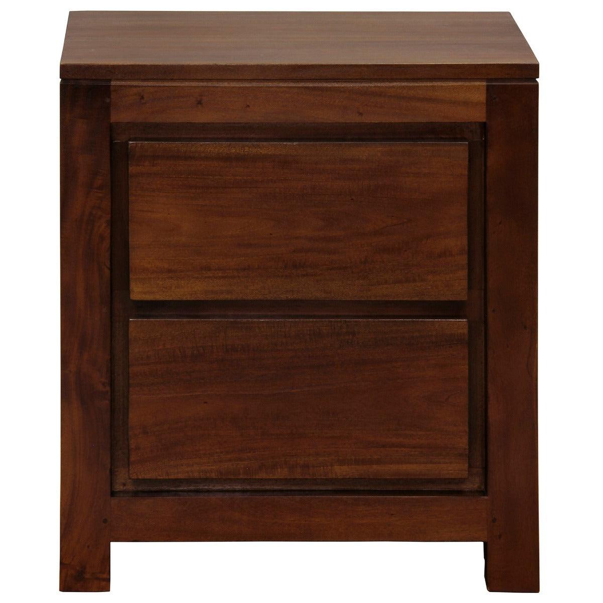 TANAKA SOLID MAHOGANY TIMBER BEDSIDE TABLE WITH 2 DRAWERS IN MAHOGANY