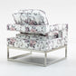 MARIS FLORAL ARMCHAIR WITH CHROMED METAL LEGS