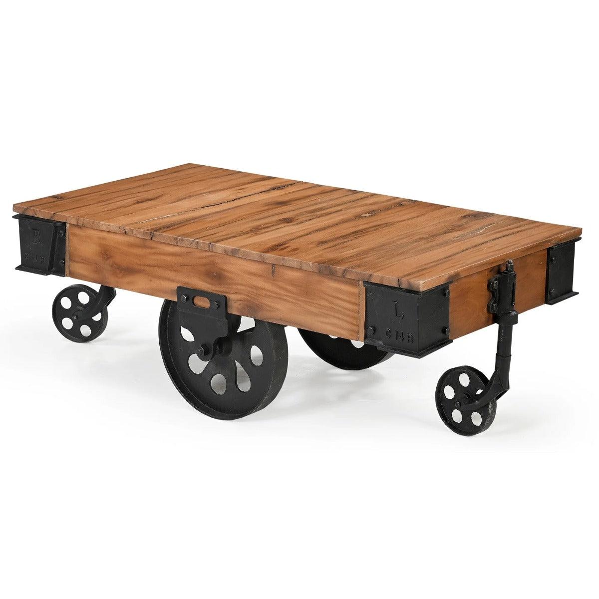 FARINGTON OLD RAILWAY SLEEPER INDUSTRIAL CART COFFEE TABLE 120CM