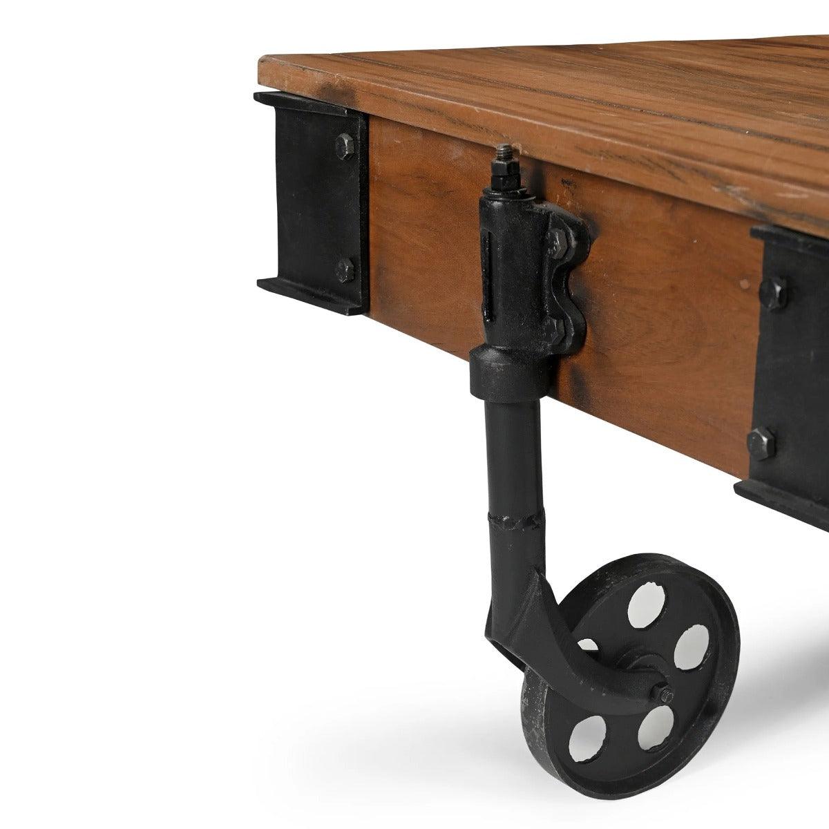FARINGTON OLD RAILWAY SLEEPER INDUSTRIAL CART COFFEE TABLE 120CM