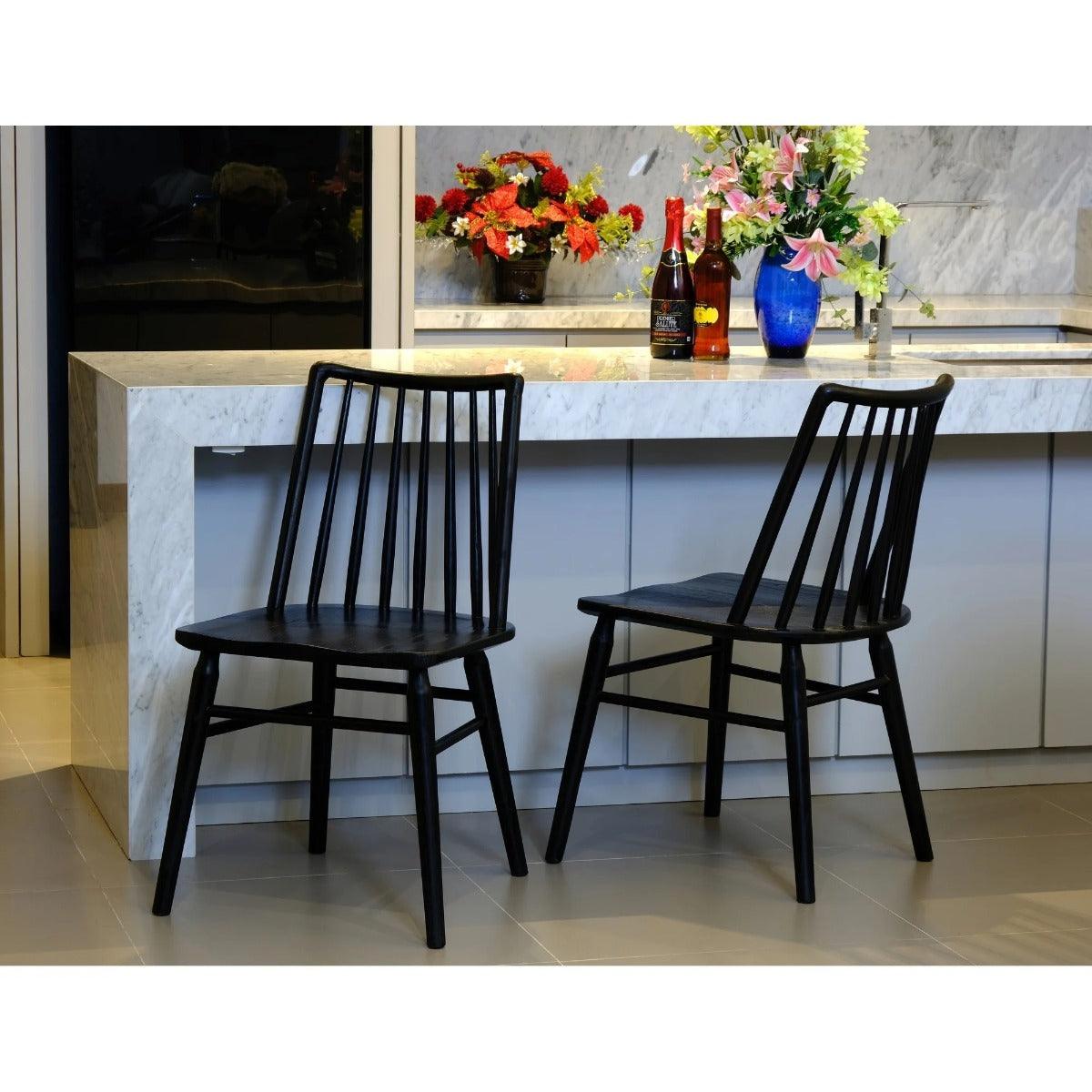 RIVIERA SOLID OAK DINING CHAIRS IN BLACK SET OF 2