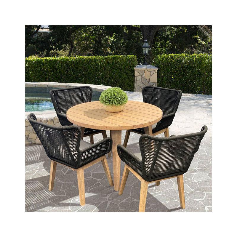 ALANYA 5 PIECE ROUND OUTDOOR DINING SETTING EUCALYPTUS TIMBER BLACK/GREY/NATURAL