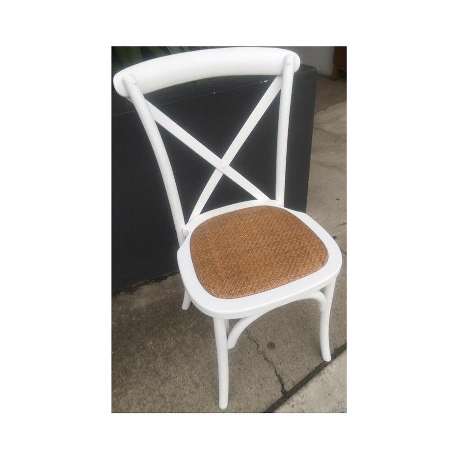 MOFTAK STACKABLE FRENCH PROVINCIAL CROSSBACK DINING CHAIR WHITE BIRCH/RATTAN