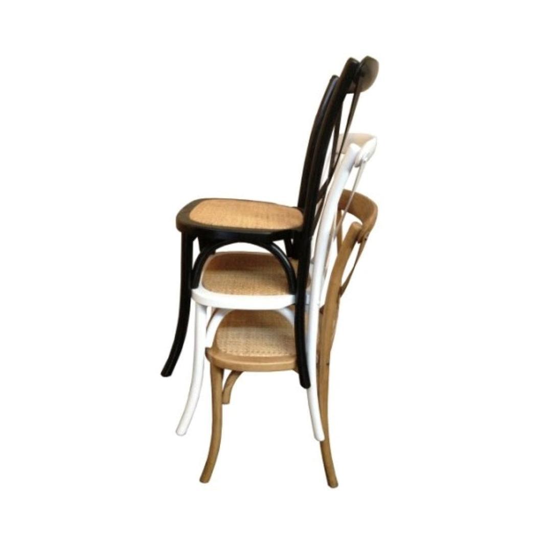 MOFTAK STACKABLE FRENCH PROVINCIAL CROSSBACK DINING CHAIR BLACK BIRCH/RATTAN