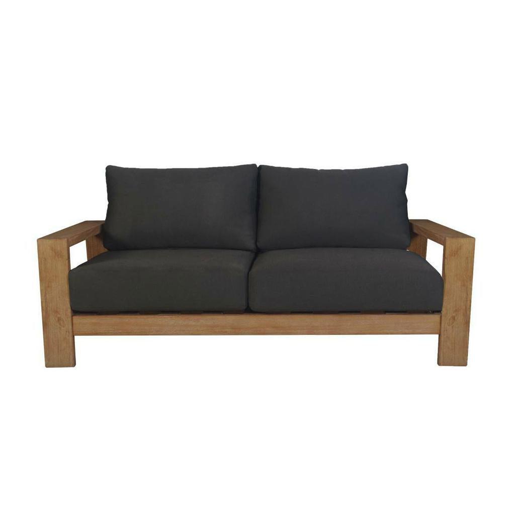 ALANYA HAMPTONS OUTDOOR 2-SEATER SOFA SETTEE EUCALYPTUS FRAME DARK CHARCOAL