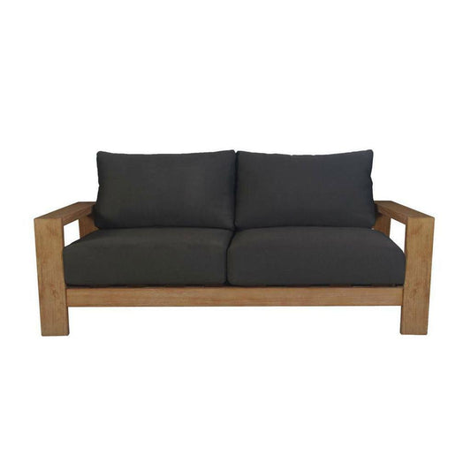ALANYA HAMPTONS OUTDOOR 2-SEATER SOFA SETTEE EUCALYPTUS FRAME DARK CHARCOAL