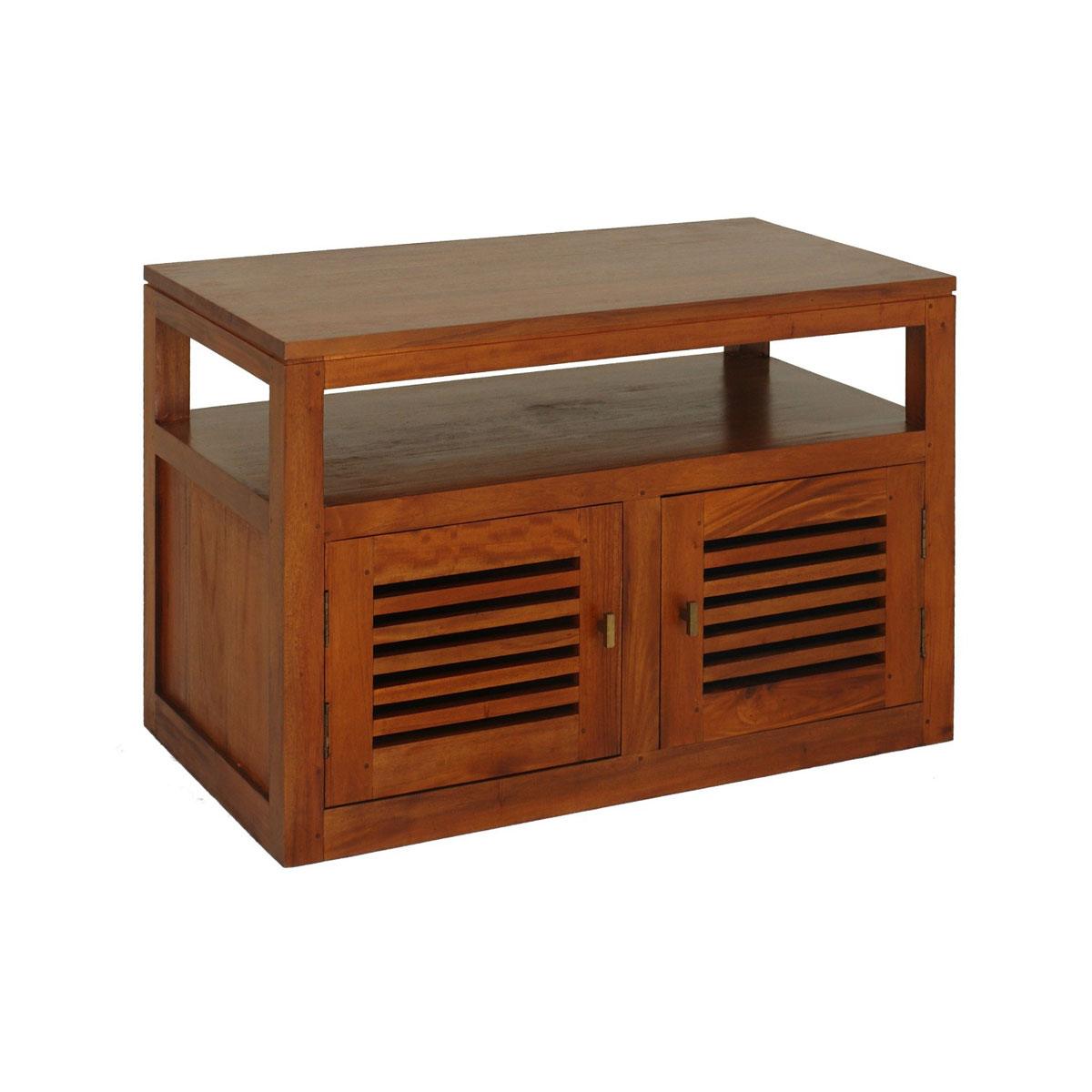 EBONY SOLID MAHOGANY TV UNIT 2 DOORS - LIGHT PECAN