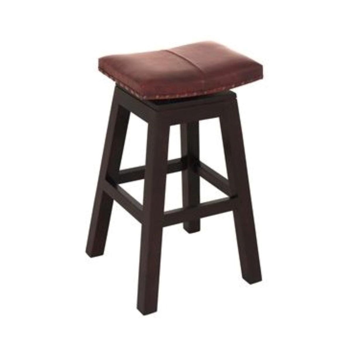 LENNOX UPHOLSTERED LEATHER SWIVEL MAHOGANY TIMBER BAR STOOL CHOCOLATE