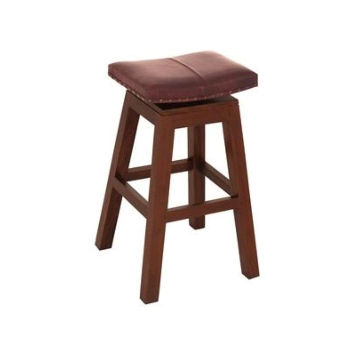 LENNOX UPHOLSTERED LEATHER SWIVEL MAHOGANY TIMBER BAR STOOL MAHOGANY