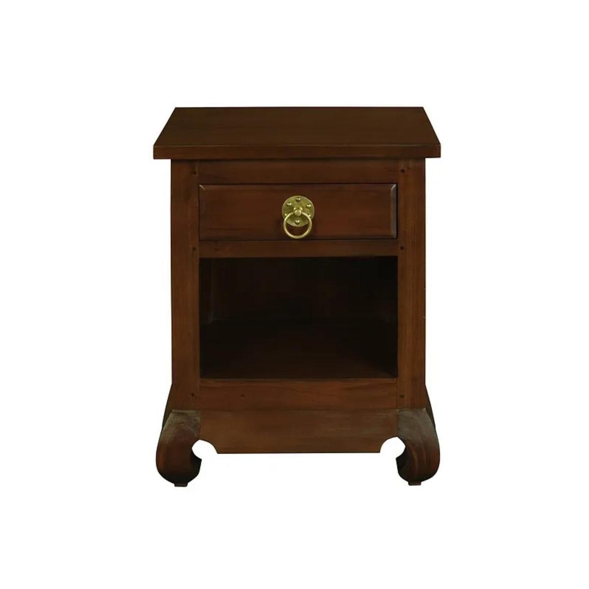 HIROKO OPIUM STYLE LEG 1 DRAW & 1 SHELF BEDISDE TABLE - MAHOGANY