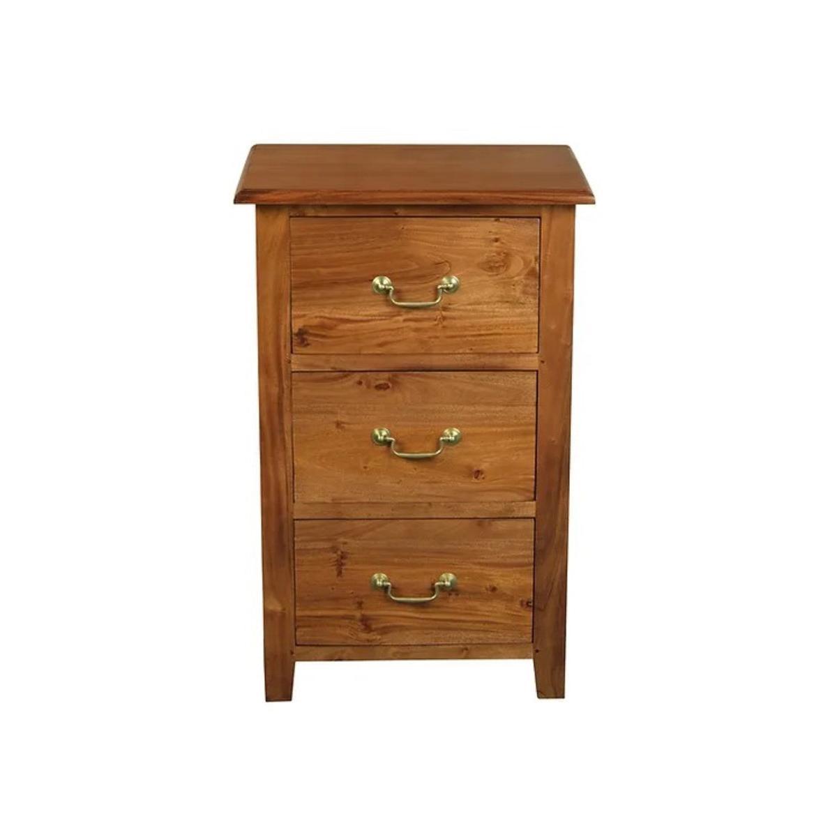 BENEDICT SOLID MAHOGANY TIMBER BEDSIDE TABLE WITH 3 DRAWERS IN LIGHT PECAN