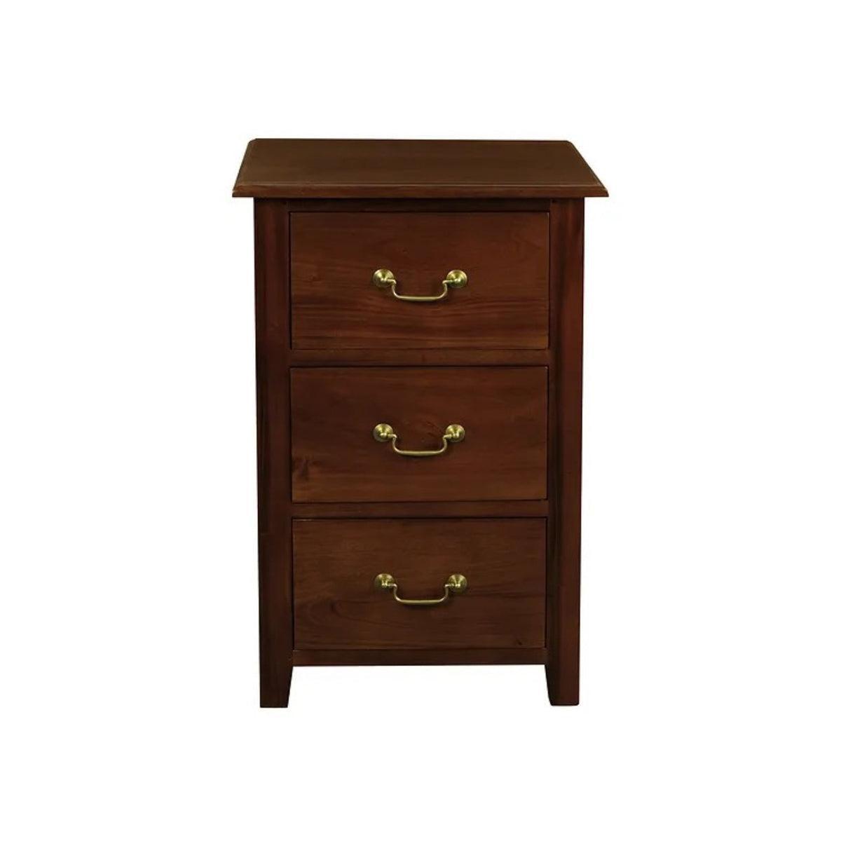 BENEDICT SOLID MAHOGANY TIMBER BEDSIDE TABLE WITH 3 DRAWERS IN MAHOGANY