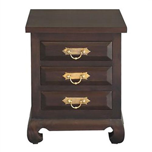 Seoul Solid Mahogany Timber 3 Drawer Bedside Table, Chocolate