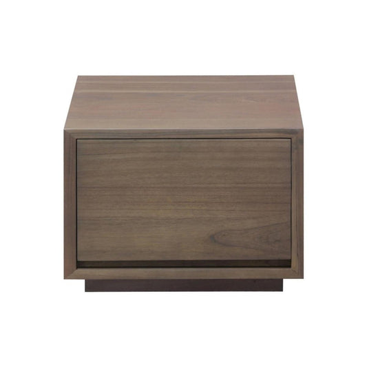 CARDEW SOLID WHITE CEDAR (MINDI WOOD) TIMBER LOW BEDSIDE TABLE 1 DRAWER IN LATTE