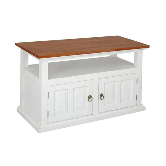 ALLENBY SOLID MAHOGANY TV UNIT 2 DOORS/SHELF - CARAMEL/WHITE