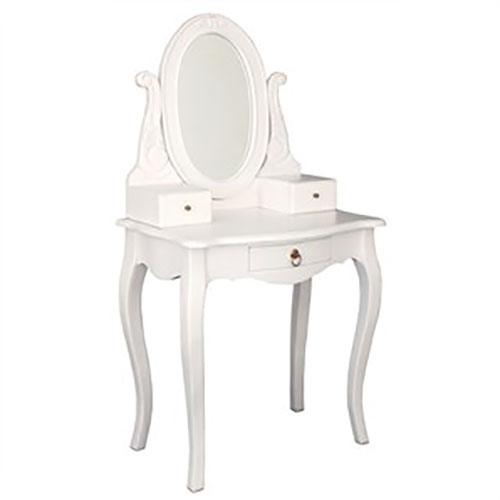 QUEEN ANN OVAL 1 DRAWER DRESSER WITH MIRROR IN WHITE SOLID MAHOGANY - MyChocolateWood