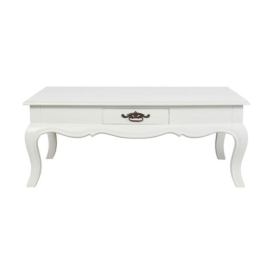 BIGOLA 2 DRAWERS COFFEE TABLE IN SOLID MAHOGANY- WHITE