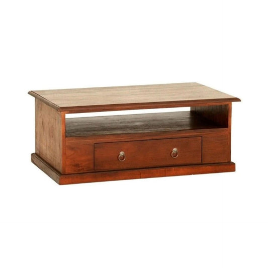 DALE SOLID MAHOGANY 2 DRAWER COFFEE TABLE IN LIGHT PECAN 100CM