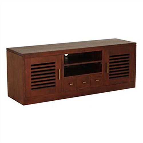 EBONY SOLID MAHOGANY TV UNIT 2 DOORS & 3 DRAWERS - MAHOGANY
