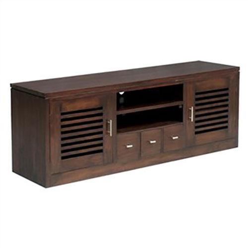 EBONY SOLID MAHOGANY TV UNIT 2 DOORS & 3 DRAWERS - CHOCOLATE 