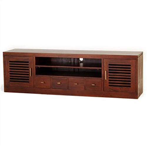 EBONY SOLID MAHOGANY TV UNIT 2 DOORS & 4 DRAWERS - MAHOGANY