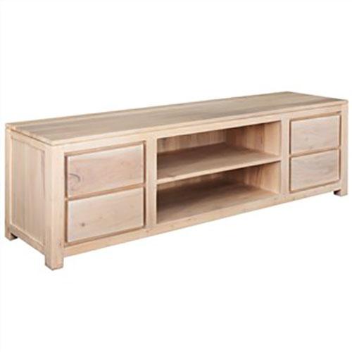 TANAKA SOLID MAHOGANY TV UNIT 1700MM WITH 4 DRAWERS & 2 SHELVES IN WHITE WASH