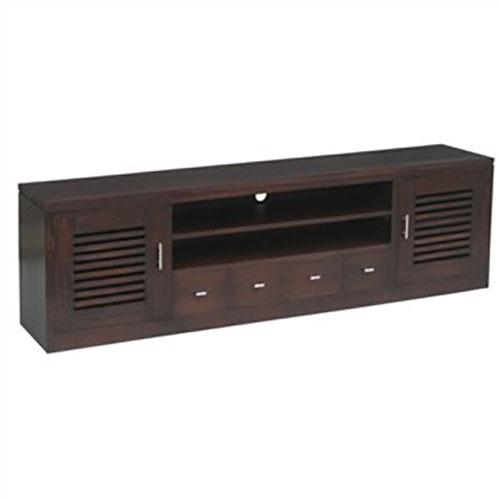 EBONY SOLID MAHOGANY TV UNIT 2 DOORS & 4 DRAWERS IN CHOCOLATE