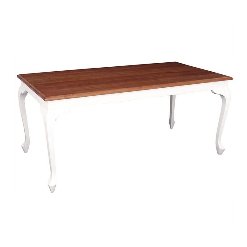 2 TONE 180CM QUEEN ANNE DINING TABLE IN SOLID MAHOGANY - WHITE/CARAMEL
