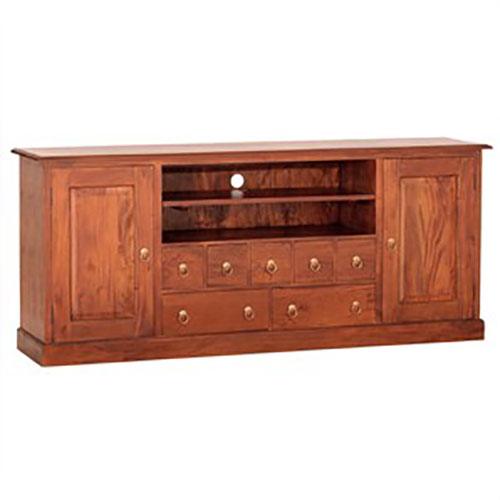Tasmania Mahogany Timber 2 Door 7 Drawer 187cm TV Unit, Light Pecan