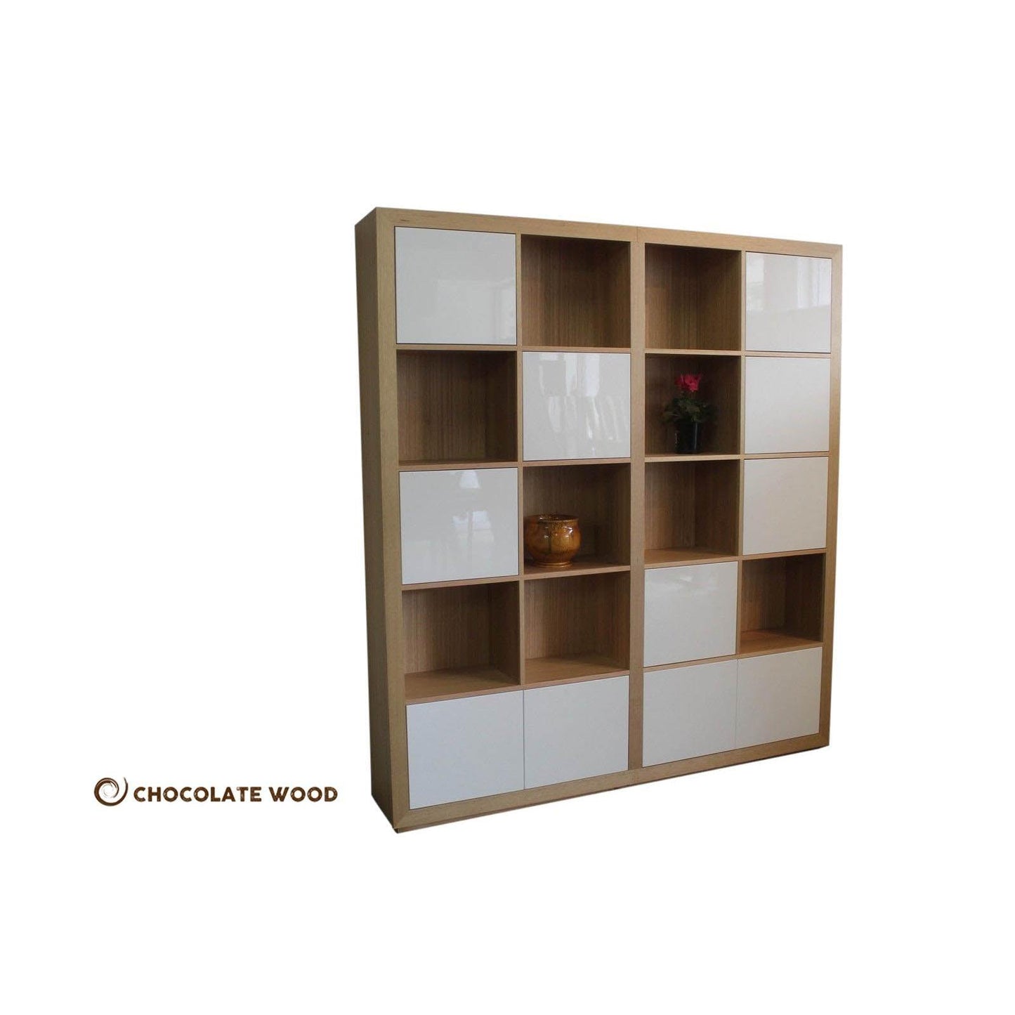 AUSTRALIAN CUSTOM-MADE COPENHAGEN TASSIE OAK 2 PIECE CUBE BOOKCASE