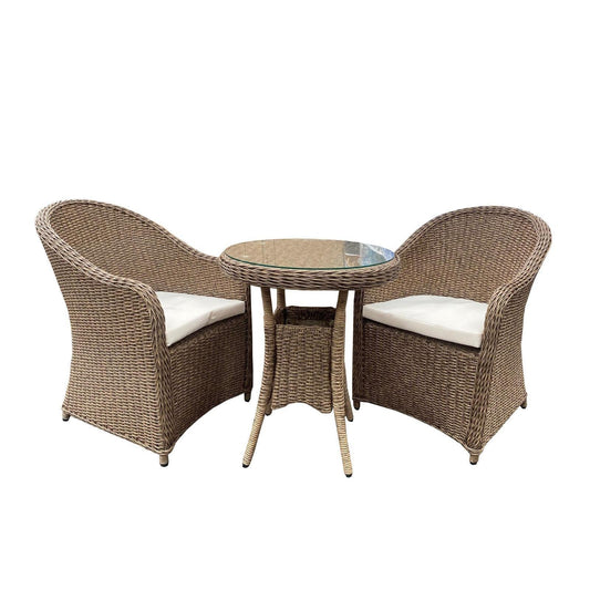 MARINA SYNTHETIC RATTAN WEAVE CHAIR SET (2 CHAIRS + RATTAN TABLE)