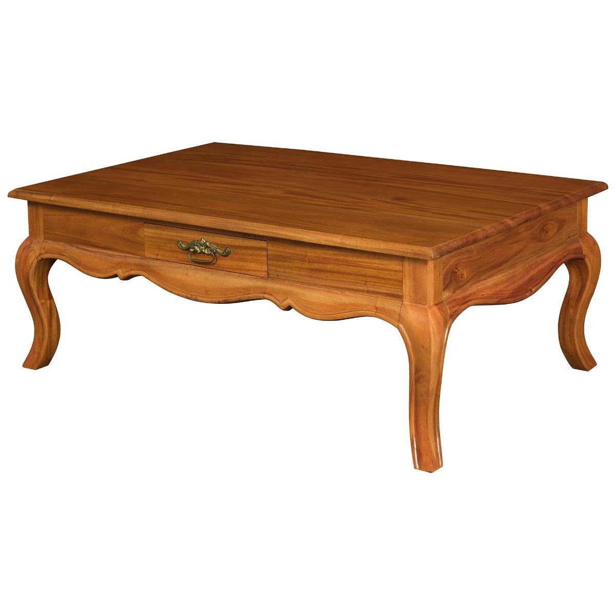 BIGOLA 2 DRAWERS COFFEE TABLE IN SOLID MAHOGANY- LIGHT PECAN