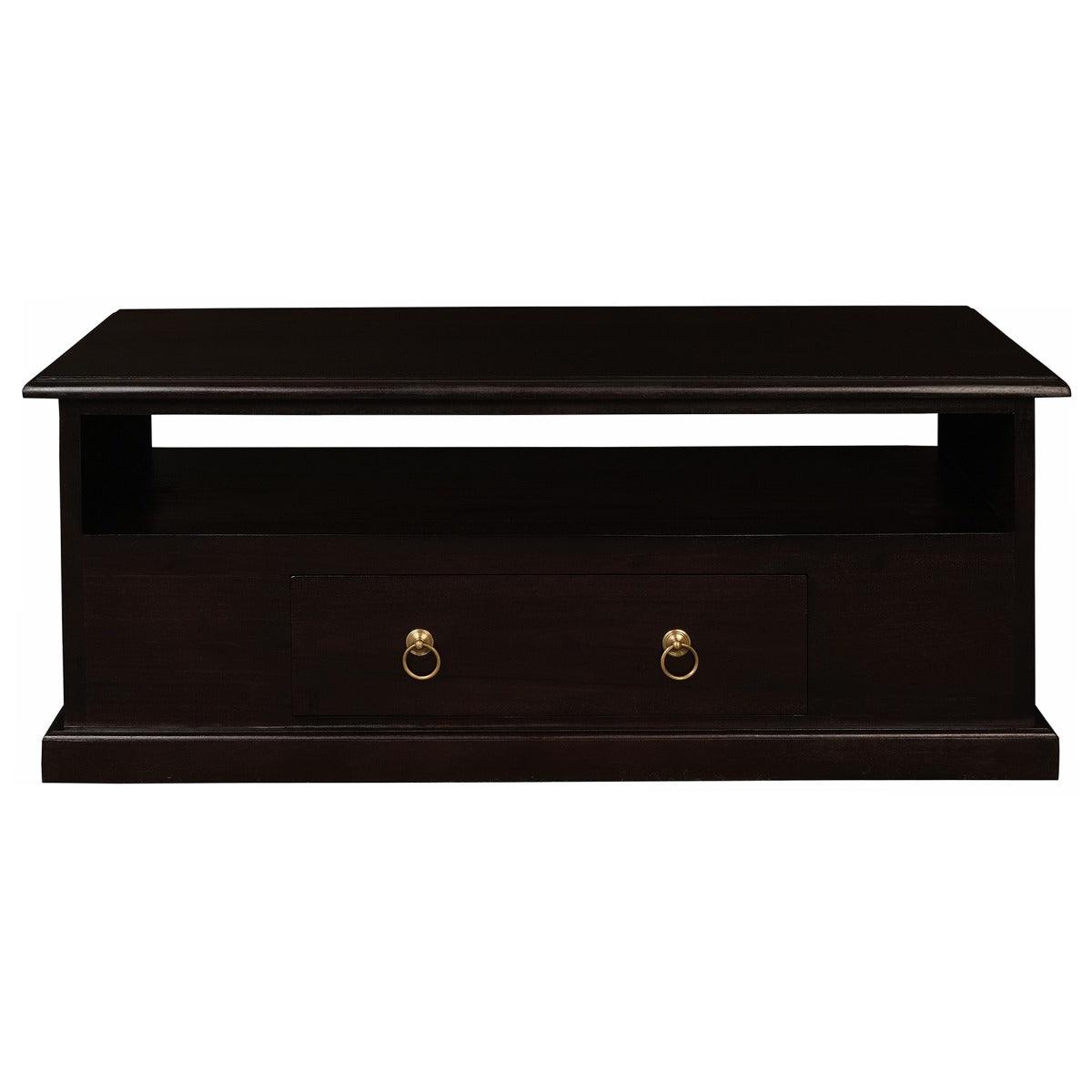 DALE SOLID MAHOGANY 2 DRAWER 100CM COFFEE TABLE IN CHOCOLATE