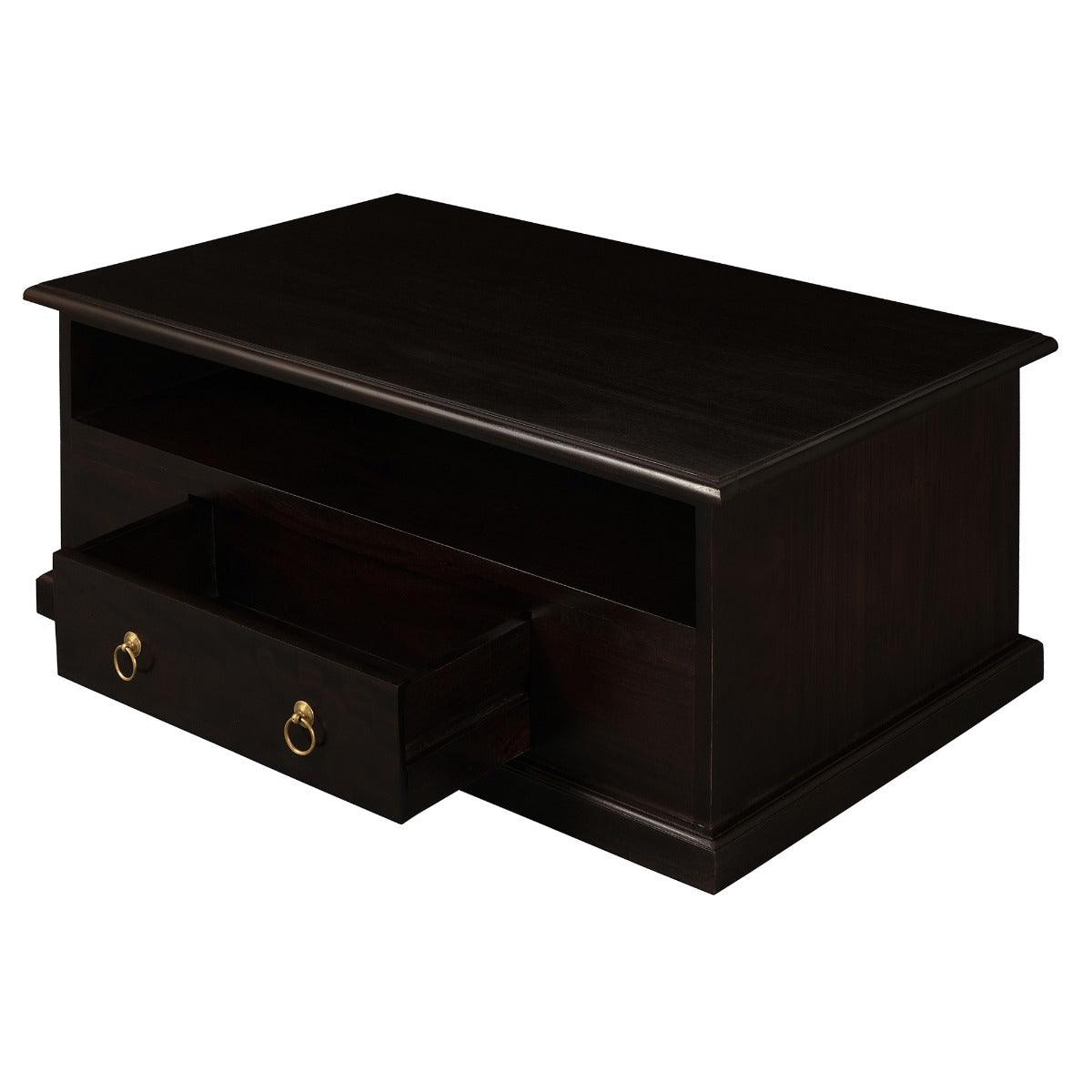 DALE SOLID MAHOGANY 2 DRAWER 100CM COFFEE TABLE IN CHOCOLATE