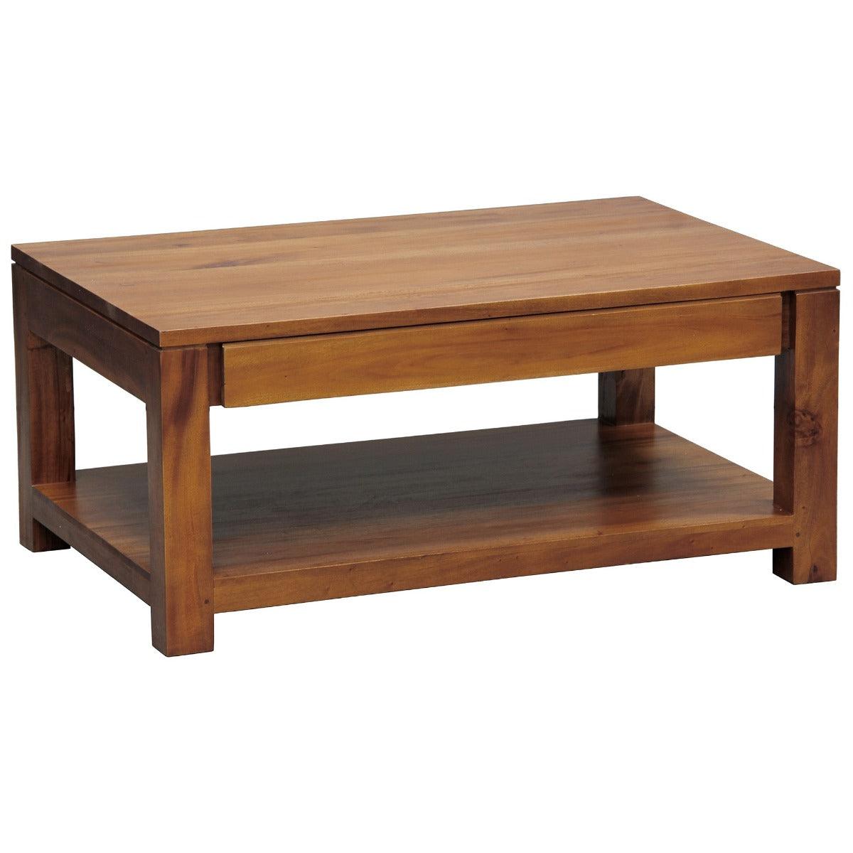 TANAKA SOLID MAHOGANY 2 DRAWERS DOUBLE FACED MAHOGANY COFFEE TABLE IN LIGHT PECAN