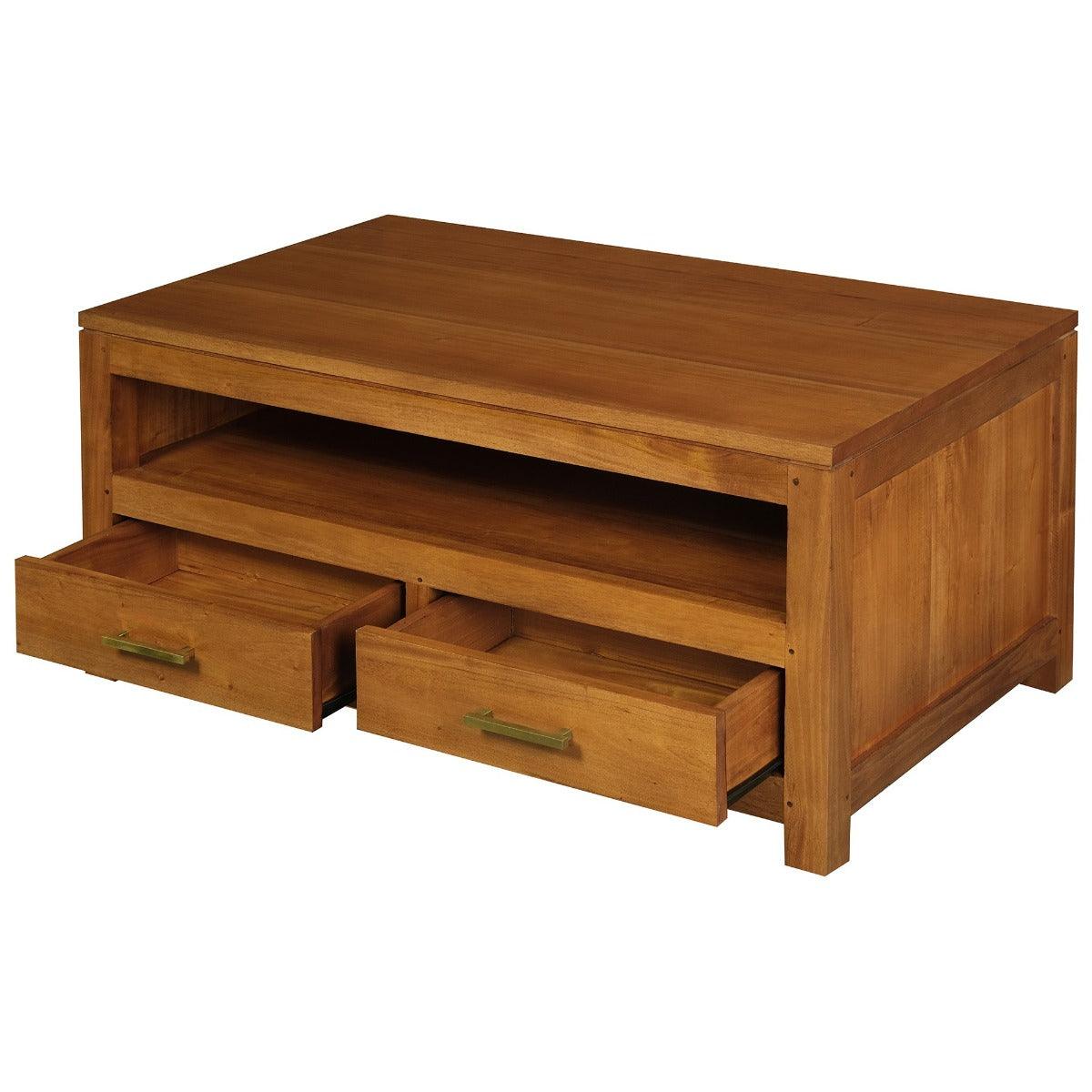 PARIS SOLID MAHOGANY TIMBER 4 DRAWER COFFEE TABLE 100CM - LIGHT PECAN