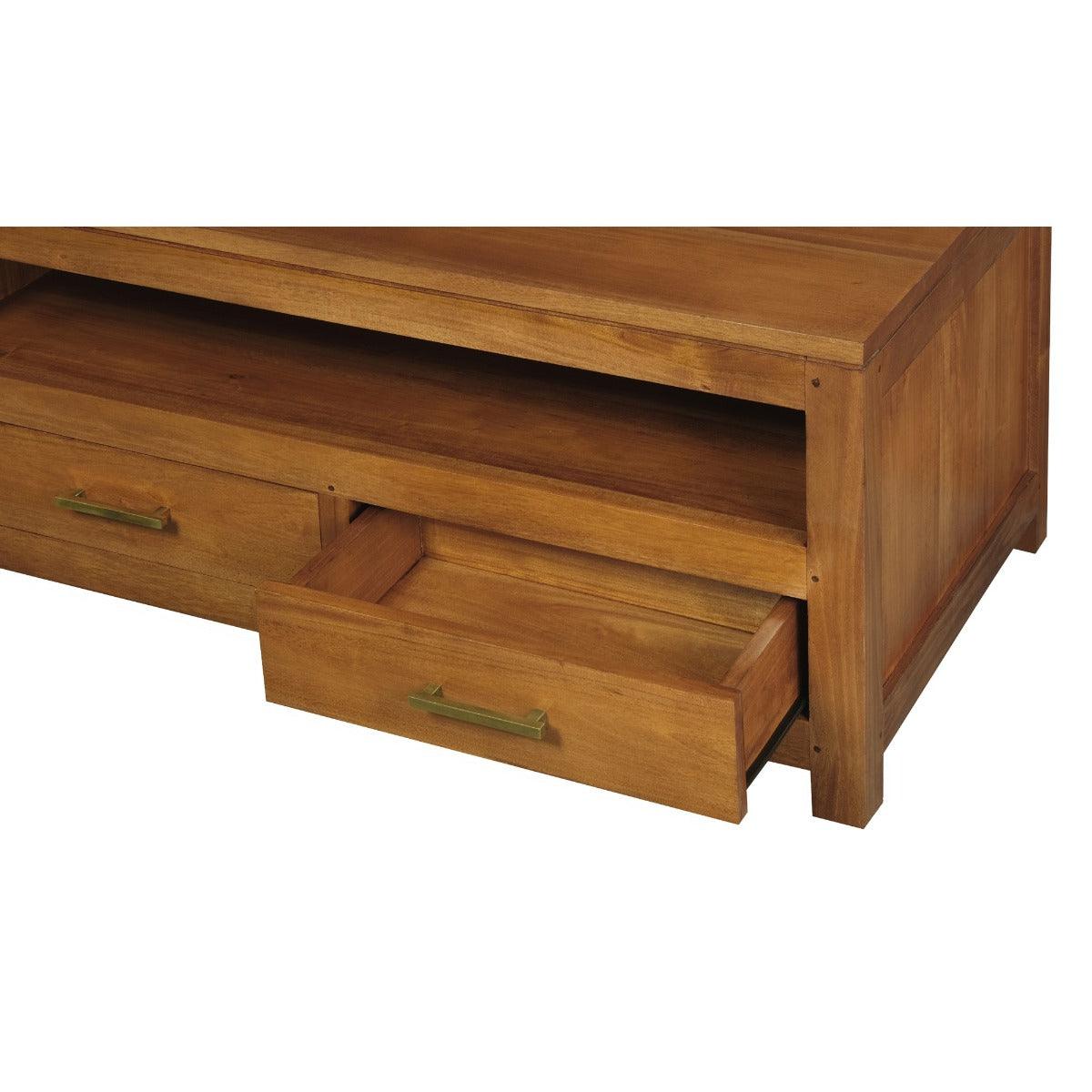 PARIS SOLID MAHOGANY TIMBER 4 DRAWER COFFEE TABLE 100CM - LIGHT PECAN