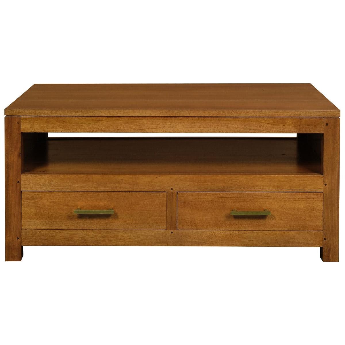 PARIS SOLID MAHOGANY TIMBER 4 DRAWER COFFEE TABLE 100CM - LIGHT PECAN