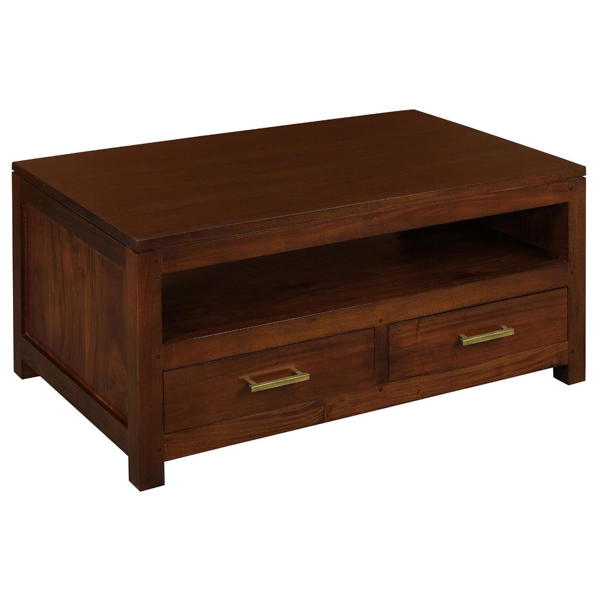PARIS SOLID MAHOGANY TIMBER 4 DRAWER COFFEE TABLE 100CM - MAHOGANY