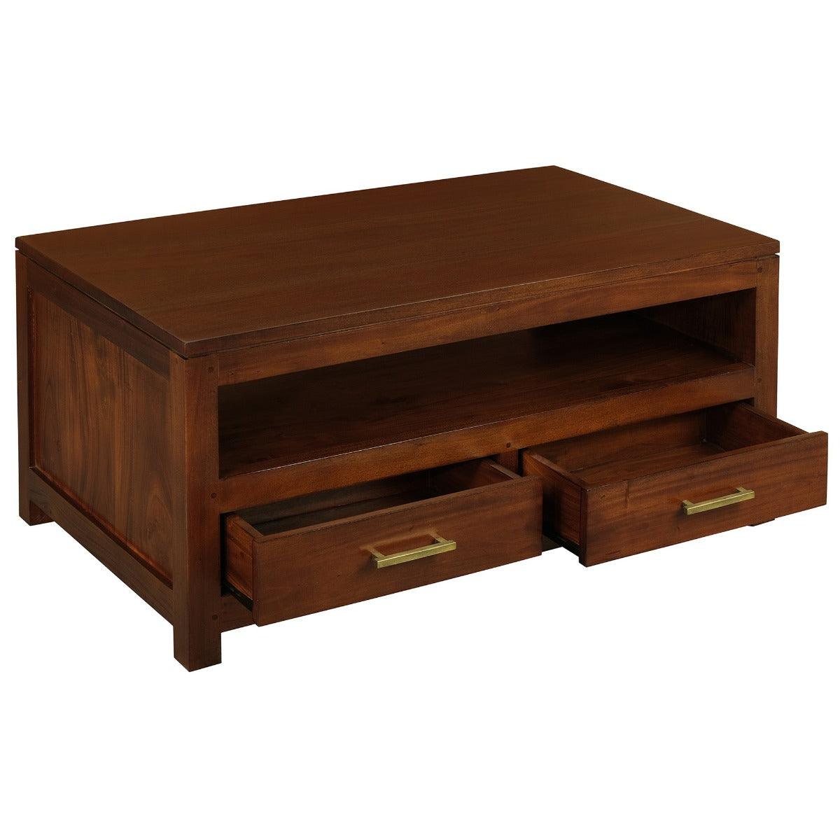 PARIS SOLID MAHOGANY TIMBER 4 DRAWER COFFEE TABLE 100CM - MAHOGANY