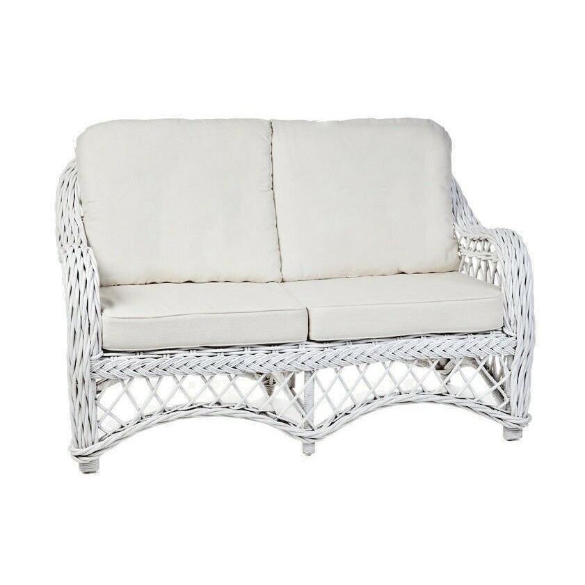 BALI WHITE RATTAN 2-SEATER SOFA, COUCH, SETTEE, LOVE SEAT WHITE UPHOLSTERY