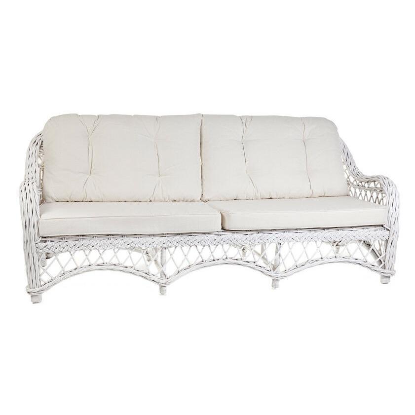 BALI WHITE RATTAN 2-SEATER SOFA, COUCH, SETTEE, LOVE SEAT WHITE UPHOLSTERY