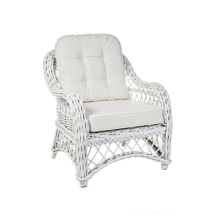 BALI WHITE RATTAN 2-SEATER SOFA, COUCH, SETTEE, LOVE SEAT WHITE UPHOLSTERY