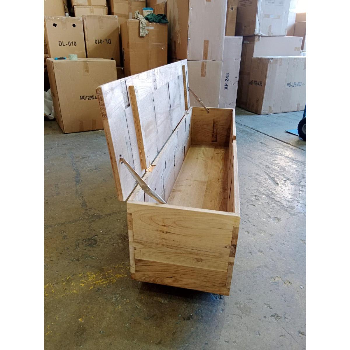 VILLA RUSTIC LOUVRE STYLE BENCH/STORAGE BOX 160CM IN RECYCLED ELM